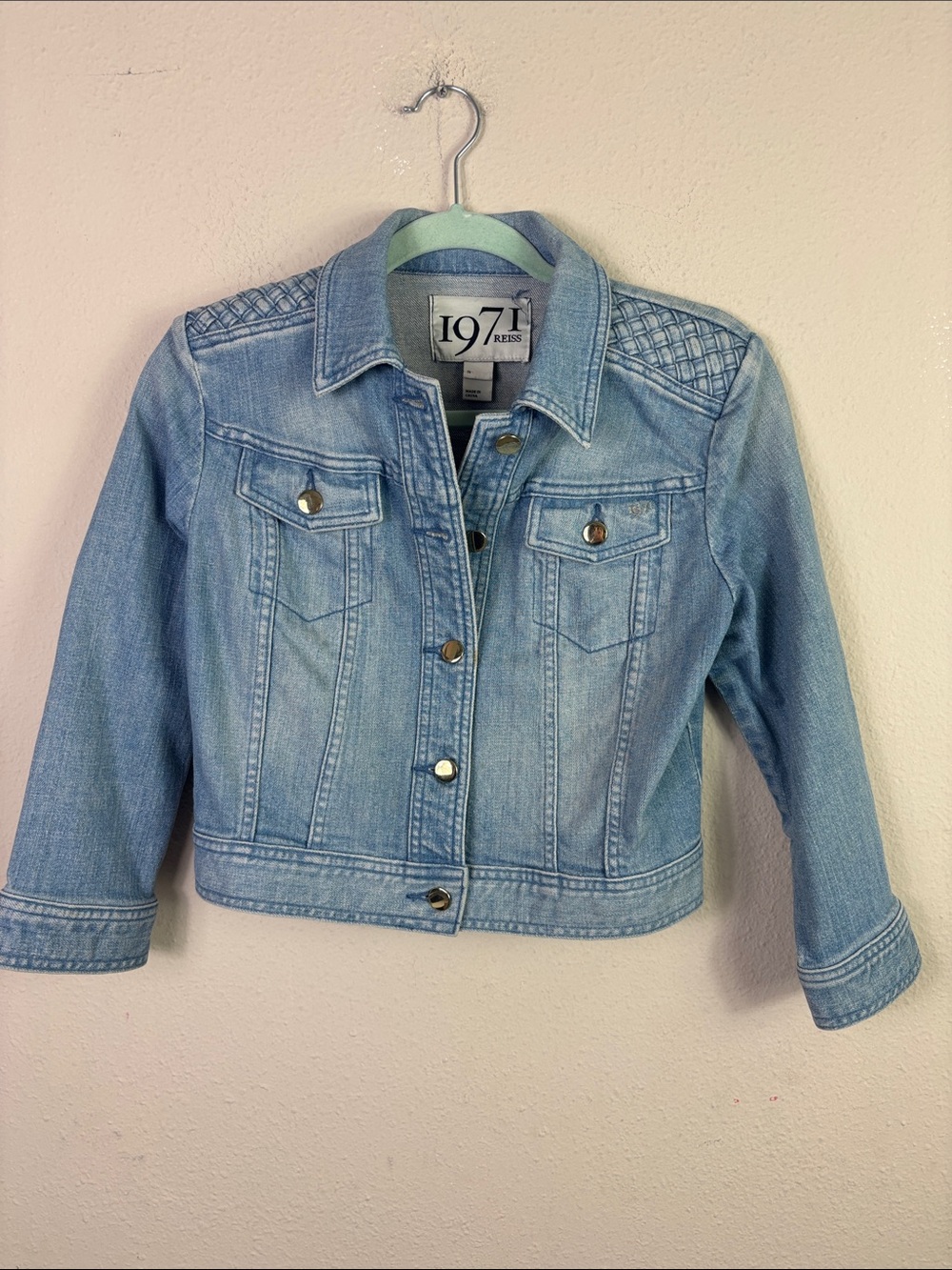Reiss Blue Denim Cropped Jacket 1971 Style size Small - Picture 3 of 11